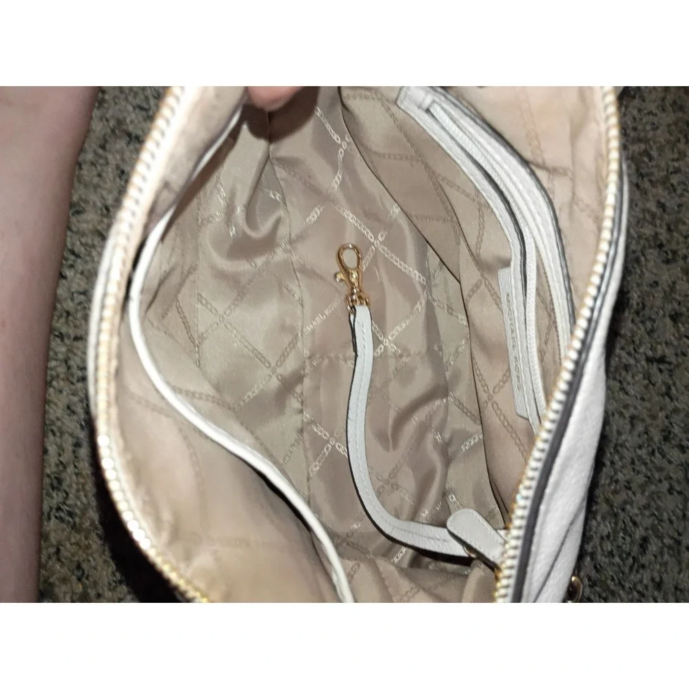Michael Kors Large Leather Gold Chain Hobo Shoulder Bag, Optic White